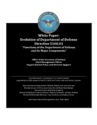 White Paper: Evolution of Department of Defense Directive 5100.01 “Functions of the Department of Defense and Its Major Components”
