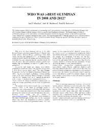 WHO WAS Z-BEST OLYMPIAN in 2008 and 2012?