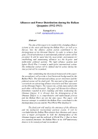 Alliances and Power Distribution During the Balkan Quagmire (1912-1913)