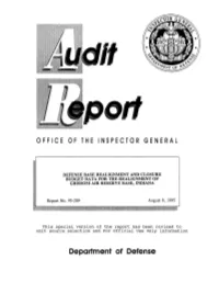 Defense Base Realignment and Closure Budget Data for the Realignment of Grissom Air Reserve Base, Indiana (Report No