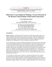 Dialectical Versus Empirical Thinking: Ten Key Elements of the Russian Understanding of Information Operations