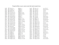 Through the Bible in a Year: a Plan to Learn God's Word Revealed for You Jan-01 Genesis 1,2 Matthew 1 Jul-01 Job 21, 22