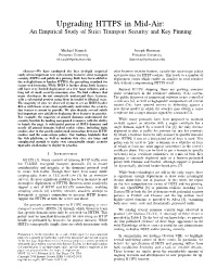 Upgrading HTTPS in Mid-Air: an Empirical Study of Strict Transport Security and Key Pinning