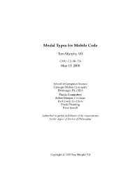 Modal Types for Mobile Code