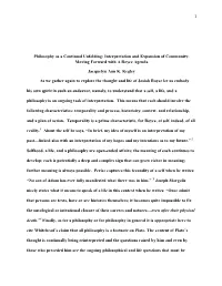 Philosophy As a Continual Unfolding: Interpretation and Expansion of Community: Moving Forward with a Royce Agenda