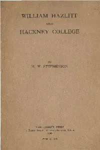 William Hazlitt and Hackney College