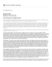 PROGRAM NOTES Antonio Vivaldi Piccolo Concerto in C Major, RV