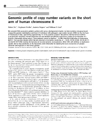 Genomic Profile of Copy Number Variants on the Short Arm of Human
