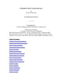 INTRODUCTION to SOCIOLOGY Table of Contents