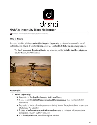 NASA's Ingenuity Mars Helicopter