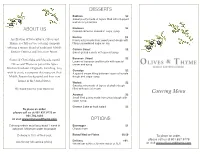 Olives & Thyme Tri Fold Menu