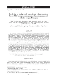 Prediction of Background Parenchymal Enhancement on Breast MRI Using Mammography, Ultrasonography, and Diffusion-Weighted Imaging