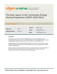 The Final Report of the Community Energy Saving Programme (CESP) 2009-2012