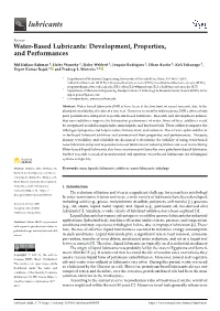Water-Based Lubricants: Development, Properties, and Performances