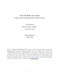 The Jewish Middle Class in Vienna in the Late Nineteenth and Early Twentieth Centuries