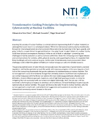 Transformative Guiding Principles for Implementing Cybersecurity at Nuclear Facilities