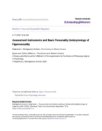 Assessment Instruments and Basic Personality Underpinnings of Hypersexuality