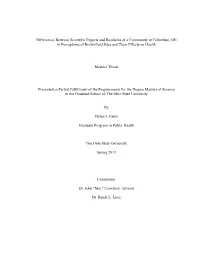 Differences Between Scientific Experts and Residents of a Community in Columbus, OH in Perceptions of Brownfield Sites and Their Effects on Health