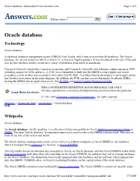 Oracle Database: Information from Answers.Com Page 1 of 5