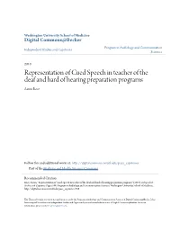 Representation of Cued Speech in Teacher of the Deaf and Hard of Hearing Preparation Programs Aaron Rose