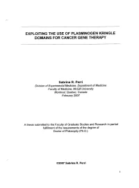 Exploiting the Use of Plasminogen Kringle Domains for Cancer Gene Therapy