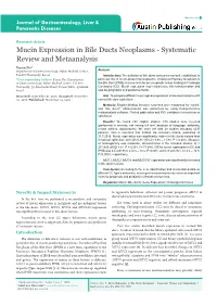 Mucin Expression in Bile Ducts Neoplasms - Systematic Review and Metaanalysis