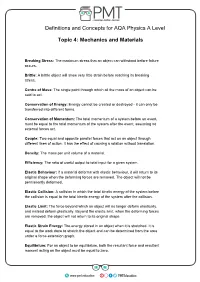 Definitions and Concepts for AQA Physics a Level