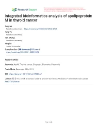 Integrated Bioinformatics Analysis of Apolipoprotein M in Thyroid Cancer