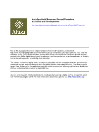Anti-Apartheid Movement Annual Report on Activities and Developments