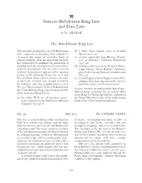 Sumero-Babylonian King Lists and Date Lists A