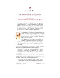 The Importance of Vocation