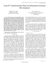 Lean IT Transformation Plan for Information Systems Development