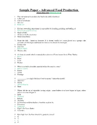 Sample Paper - Advanced Food Production (50 Questions with Answers in Green)