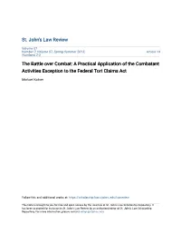 A Practical Application of the Combatant Activities Exception to the Federal Tort Claims Act