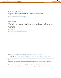 The Conventions of Constitutional Amendment in Canada