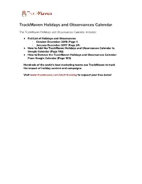 Trackmaven Holidays and Observances Calendar