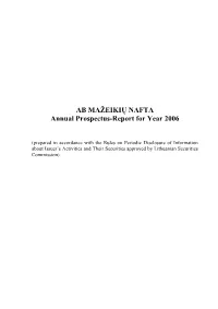 AB MAŽEIKIŲ NAFTA Annual Prospectus-Report for Year 2006