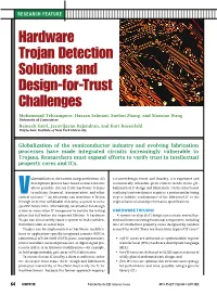 Hardware Trojan Detection Solutions and Design-For-Trust Challenges