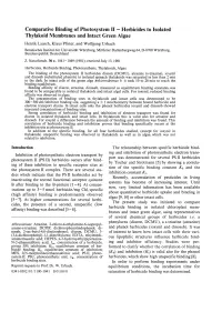 Herbicides to Isolated Thylakoid Membranes and Intact