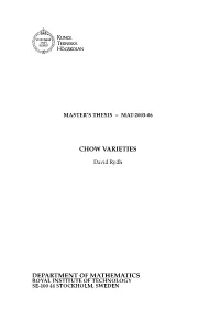 Chow Varieties Department of Mathematics