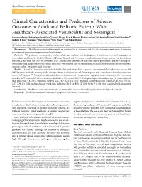 Clinical Characteristics and Predictors of Adverse Outcome in Adult and Pediatric Patients with Healthcare-Associated Ventriculi