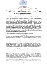 Security Issues and Countermeasures in Cloud Computing Environment