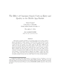 The Effect of Consumer Search Costs on Entry and Quality in the Mobile