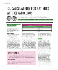 Iol Calculations for Patients with Keratoconus
