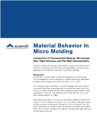 Material Behavior in Micro Molding