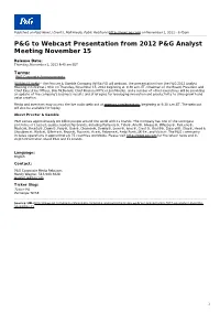 P&G to Webcast Presentation from 2012 P&G Analyst Meeting