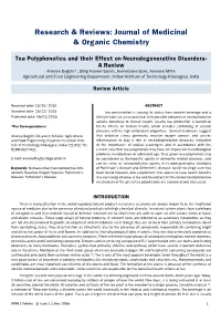 Tea Polyphenolics and Their Effect on Neurodegenerative Disorders-A