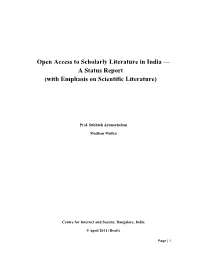 Open Access to Scholarly Literature in India — a Status Report (With Emphasis on Scientific Literature)