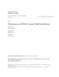 Performance of HVAC System with Solar Reheat William Hutzel Purdue University
