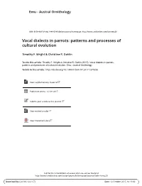 Vocal Dialects in Parrots: Patterns and Processes of Cultural Evolution